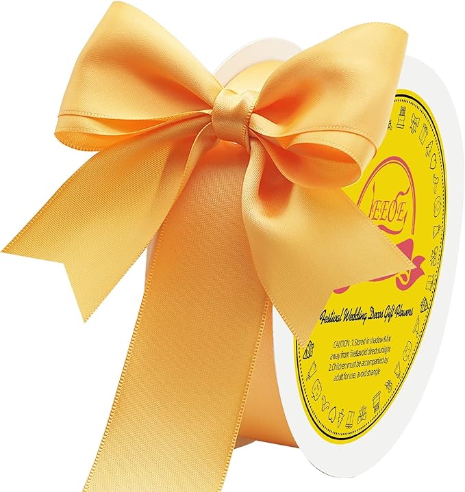 Double Face Light Orange Satin Ribbon 1-1/2 inch X 50 Yards Polyester Light Orange Ribbon for Gift Wrapping Very Suitable for Weddings Party Hair Bow Invitation Decorations and More