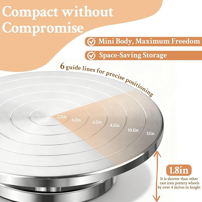 Yncotte 12 Inch Banding Wheel, Double-Sided Pottery Wheel Turnable Aluminium Alloy Heavy Duty Metal Sculpting Wheel with Ball Bearings for Ceramics Clay Model Making Cake Decor Paint Spraying Display