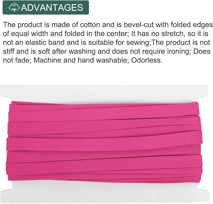MECCANIXITY 2/5 Inch Double Fold Bias Tape Continuous Bulk Bias Tape for Sewing, Seaming Quilting Hemming Binding Crafts (Rose Red 12 Yards)