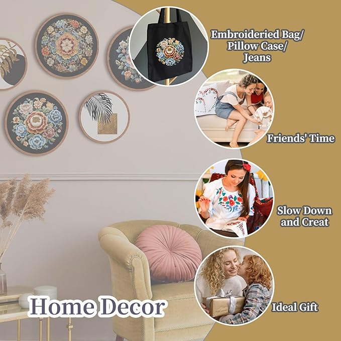FONNUY Floral Embroidery Kit, Cross Stitch Kits for Beginners, Handmade Crafts with Printed Patterns for Beginner Adults, Easy to Follow Color Thread Needlework, 8'' Hoop (Wildfire of Blossoms)