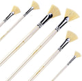 Amagic Fan Brush Set - Hog Bristle Natural Hair - Artist Soft Anti-Shedding Paint Brushes for Acrylic Watercolor Oil Painting, Long Wood Handle with Case, Set of 6