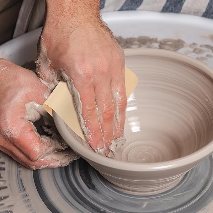 YOKIVE 2Pcs Steel Pottery Tools, Serrated Scraper Clay Ribs 3.94" x 2" Stainless Steel Sculpture Modeling Cutter Ceramic Tools with 2 Gray Chamois Cloth