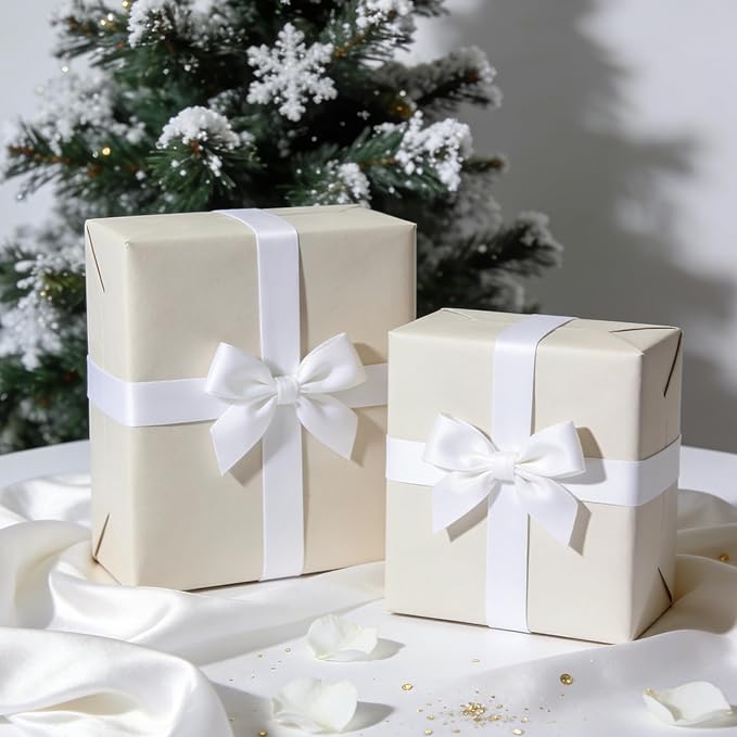 White Satin Ribbon 1-1/2 Inch x 2 Rolls White Wide Satin Fabric Ribbon for Gift Packaging, Christmas, Wedding, Flower Bouquet, Holiday Party, Invitation