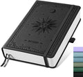 EMSHOI A5 Hardcover Leather Journal - 320 Pages, 100GSM Thick Notebook Lined Journal for Writing Women & Men, College Ruled, SUN Design- Black (5.75" x 8.38")