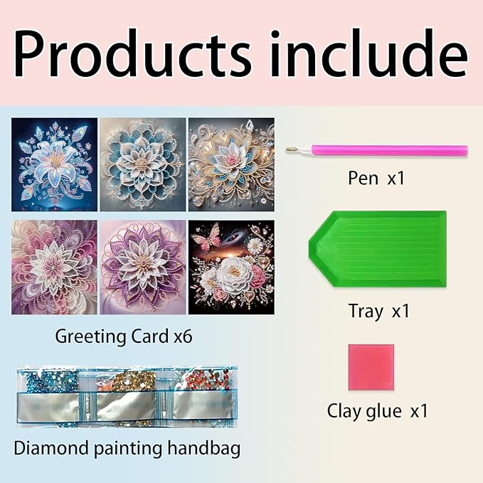 MaiYiYi 6 Pack DIY Lotus Flower Diamond Painting Greeting Cards Kit Flower Butterfly Diamond Painting Cards Mandala Flowers Diamond Art Greeting Cards for Family Friends Holiday Birthday