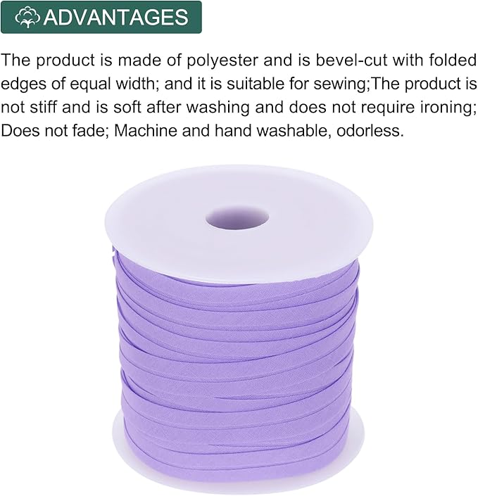 MECCANIXITY 1/2 Inch Single Fold Bias Tape Polyester Continuous Bulk Bias Tape for Sewing,Seaming Quilting Hemming Binding Crafts (Light Purple 50 Yards)