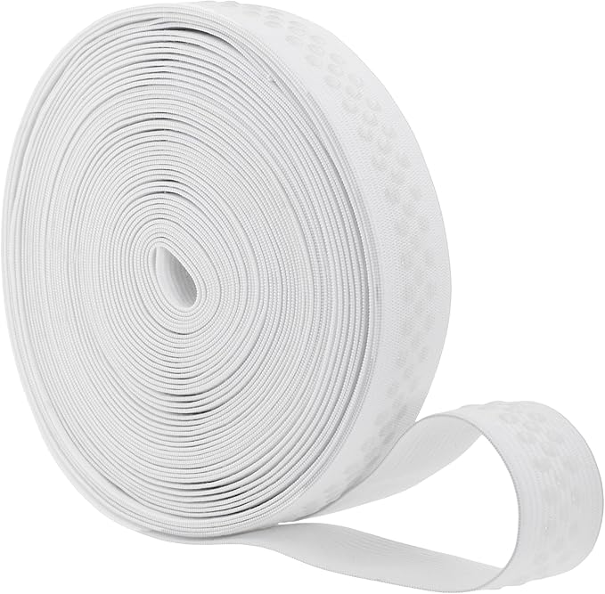 Mandala Crafts 1 Inch Elastic Silicone Gripper Tape for Clothing - 10 Yds Dotted Non Slip Elastic Band for Sewing - White Silicone Flat Fabric Stretchy Ribbon Straps