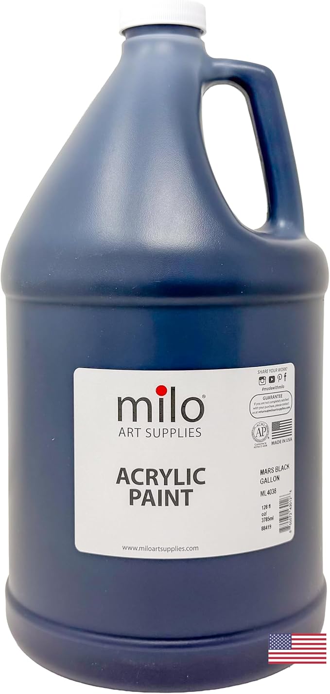milo Mars Black Acrylic Paint – 128 oz (1 Gallon) Supply | Made in USA AP Certified Non-Toxic | Essential Bulk Art Paint for Classroom, Studio, All Artists