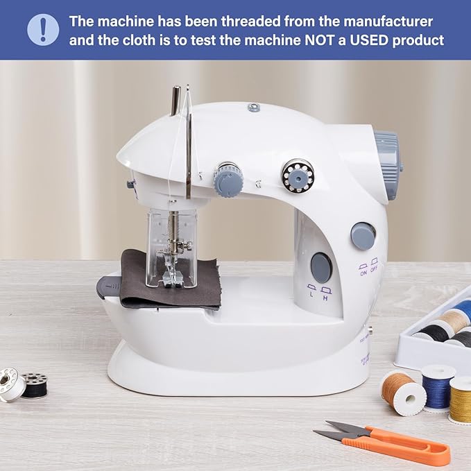 Sewing Machine for Beginners with Expansion Table Foot Pedal 42Pcs Sewing kit Finger Guard & Light Mini Small Portable Sewing Machines 2-Thread 2-Speed 2-Switches for Kids Ages 8-12 White and Grey