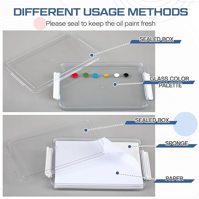 Nuanchu 1 Pcs 9 x 12 Inch Clear Tempered Glass Palette for Oil Painting with Lid and 40 Sheets Disposable Paper and 2 Sponges Keeps Wet Paint Fresh for Artist DIY Color Mixing Beginners