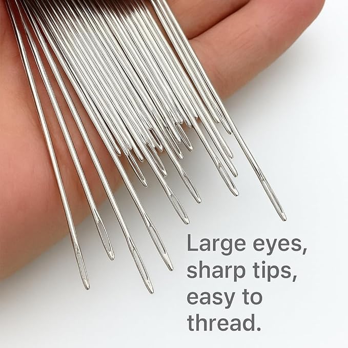 Big Eye Stainless Steel Sewing Needles Kit, Premium Hand Sewing Needle Set for DIY Craft, Embroidery, Mending, Ideal Portable Sewing Kit for Handcraft Lovers & Beginners (36 PCS)