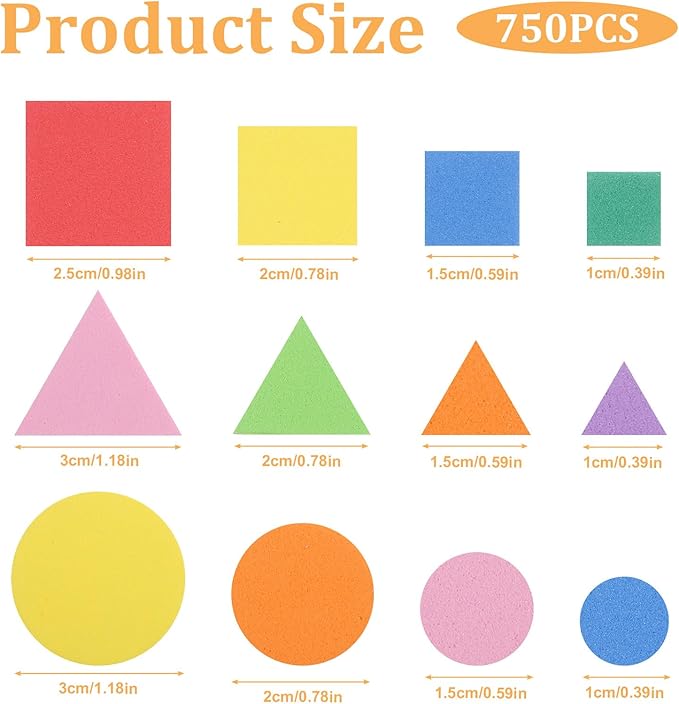 cobee 750 Pieces Foam Shape Stickers, Self Adhesive Mini Foam Stickers Colorful Sticker, Geometry Shapes Craft Sticker Circle, Square for DIY Art Greeting Cards Home Decoration