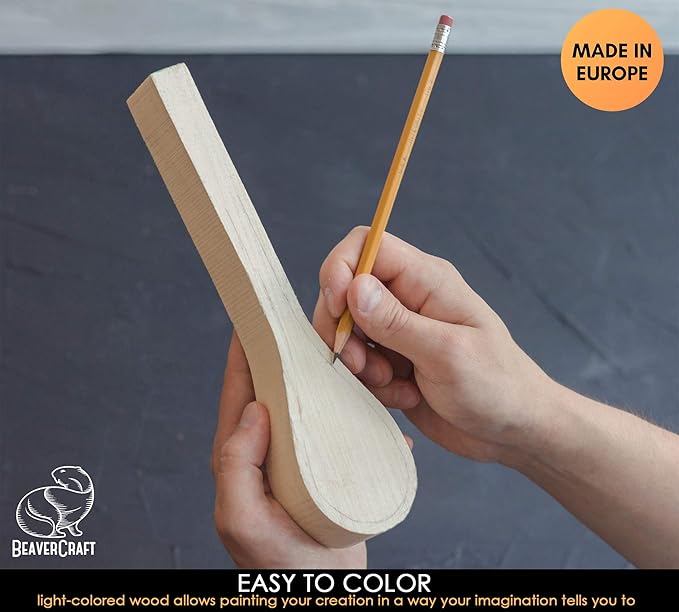 BeaverCraft Spoon Carving Blank BB1 Unfinished Wood for Whittling Tools, Spoon Carving Kit - Wood Carving Blocks Basswood for Crafts