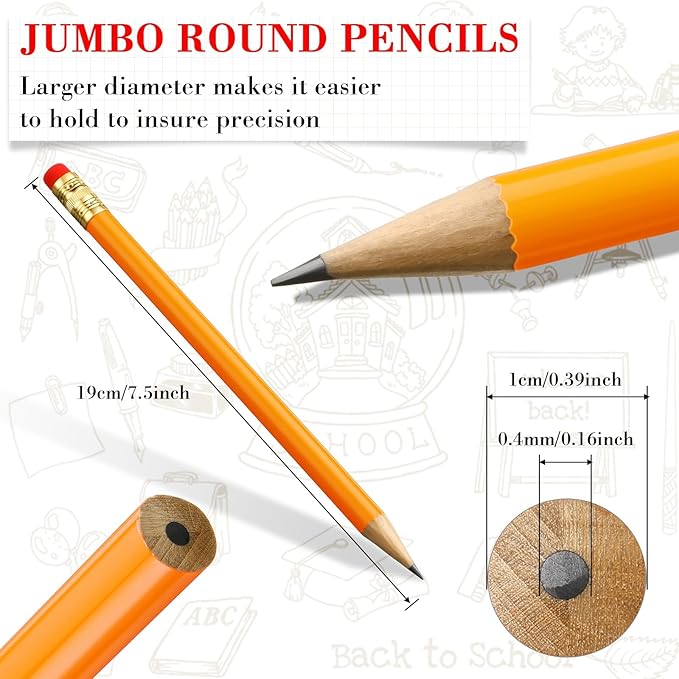 Fainne 102 Pcs Bulk Thick Jumbo Graphite Pencils Set 96 Fat Giant Large Pencils and 6 Sharpeners Enhanced Grip for Art Drafting Writing Drawing Office and Home Use(Orange, Gold,Round)