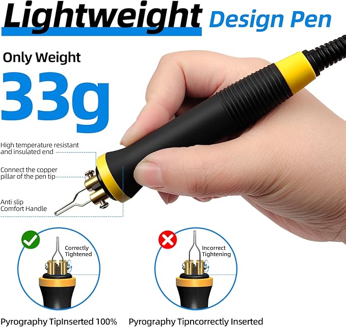 LH55-T2-NS3 Both ports are heating up simultaneously Wood Burning kit Wood Burning Tool Pen 200~750℃, with Digital Thermometer,3 pen, 3 solid copper pen tips, 33 Wood Burning Pen Tips