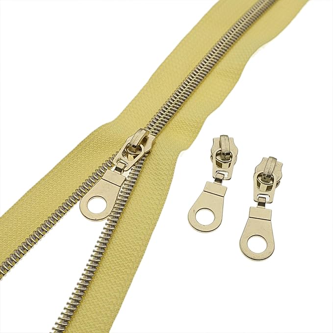 #5 Gold Metallic Nylon Coil Zippers by Yard Bulk Coil Zipper Roll 10 Yards with 25pcs Silver Pull for DIY Sewing Craft Bag(Yellow) YIGUANXIN