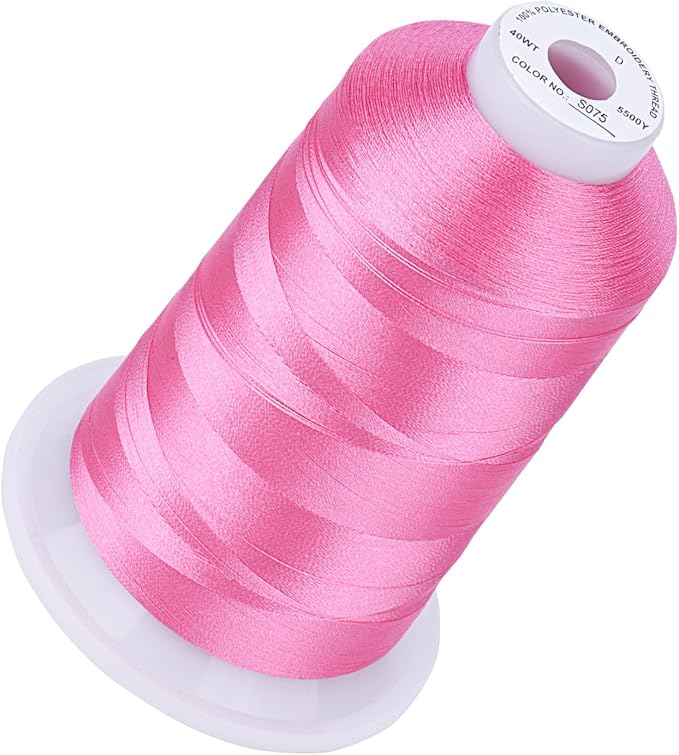 Simthread 5500Yds Embroidery Thread, 5000M High-Yardage 40WT 100% Polyester Thread – 170+ Vivid Colors, High-Speed Rated – Compatible with Brother, Singer, Janome & More - Pink Lipstick S075