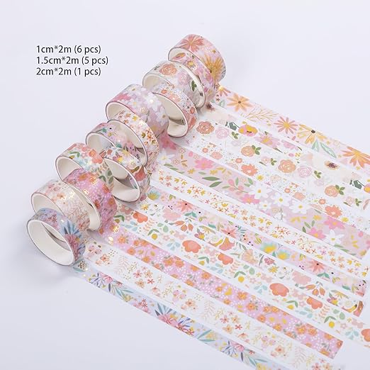 12 Rolls Vintage Washi Tape Set, Botanical Tapes, Decorative Tapes for Scrapbooking Supplies/Junk Journal/Bullet Journaling/Art Crafts(Pink)