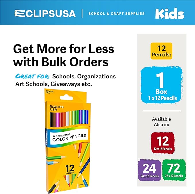E-CLIPS USA Colored Pencils Bulk, Colored Pencils For Kids Or Adults, Map Coloring pencils, 12 Per Box, Box May Vary (1 Box)