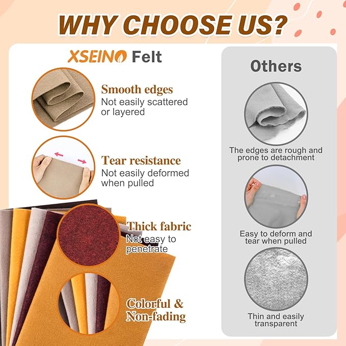 XSEINO 6 Rolls 12"x35" 1.4mm Thick Soft Felt Fabric Sheet 6 Assorted Maillard Series Colors Felt Pack for DIY Craft Sewing Squares Nonwoven Patchwork