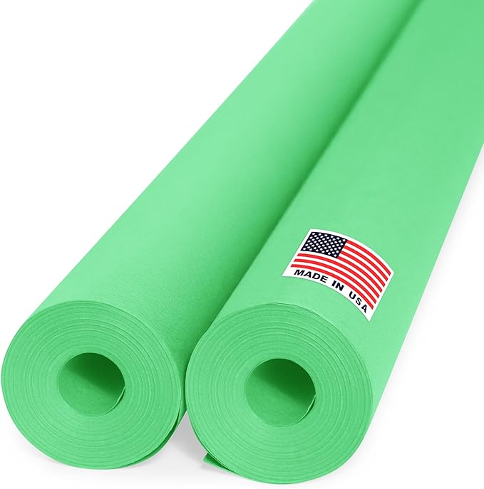 36" x 1200" (100 ft) Green Kraft Paper Roll (Value Pack of 2), 45 lbs Thickness, Made in USA Colored Craft Paper for School, Bulletin Board - Odorless, Non-Toxic, Safe for Kids