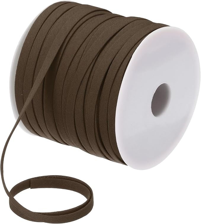 MECCANIXITY 1/4 Inch Double Fold Bias Tape Polyester Continuous Bulk Bias Tape for Sewing,Seaming Quilting Hemming Binding Crafts (Dark Brown 55 Yards)