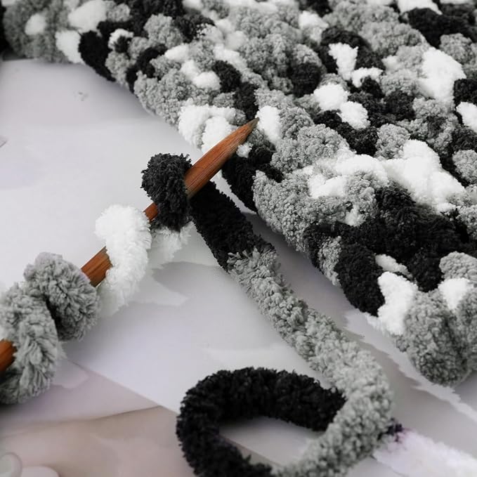 HOMBYS Grey Multi Chunky Chenille Yarn for Hand Knitting,Fluffy Soft Jumbo Yarn Crocheting,Super Bulky Big Yarn for Chunky Blanket,Large Thick Arm Knitting Yarn,8 Pack Plush Yarn