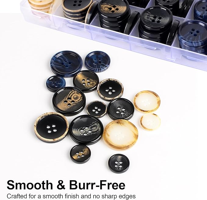 110Pcs Mixed Sewing Buttons, 4-Hole Craft Round Blazer Buttons, 5 Color 3 Size (15mm, 20mm, 25mm) Suit Coats Resin Button, Suitable for Variety Clothing Sewing, DIY Craft (Style B)