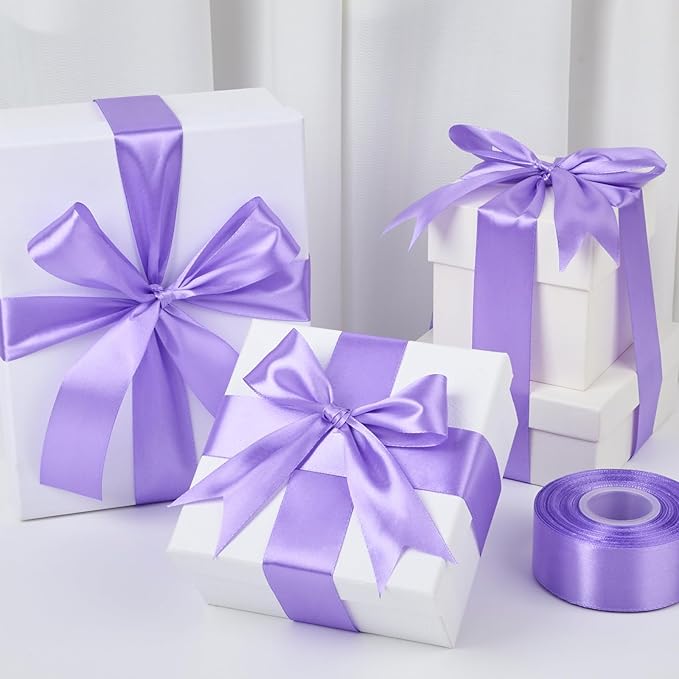 1-1/2 Inch Wide Lavender Purple Satin Ribbon, 50 Yards Solid Polyester Fabric Ribbon for Roses Making, Gift Wrapping, Valentine's Day, Wedding Decorations, Crafts, Bows