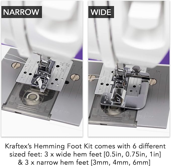 Rolled Hem Presser Foot [6 Sizes] Wide Rolled Hem Foot Set & Narrow Foot Hemmer Set For Brother, Singer & Janome Low Shank Sewing Machines. Hemming Pressure Feet With Distinctive Wide and Narrow Sizes