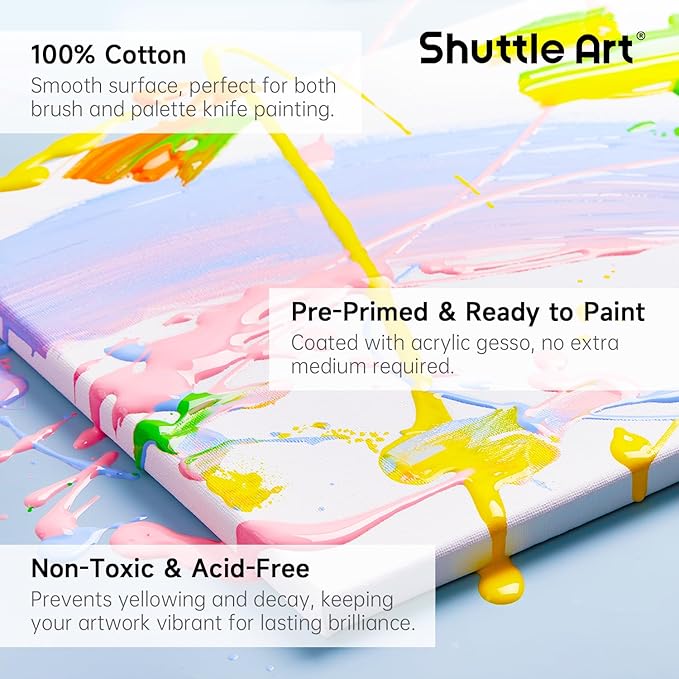 Shuttle Art Canvas for Painting, 20-Piece Multi-Pack 5x7 & 8x10 Inch Stretched Canvas, 100% Cotton, Primed White Blank Canvases, Ideal Art Supplies for Kids Acrylic Oil Acrylic Pouring