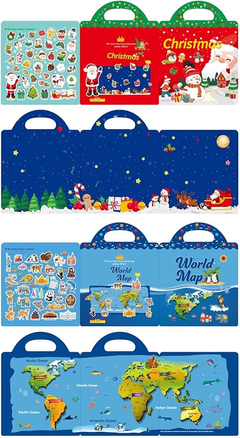 Christmas, World Map, Supermarket: Reusable Sticker Activity Booklet Bundle with 1 Mini Collectible Eraser for Ages 3+ (Random Theme) [56139]"