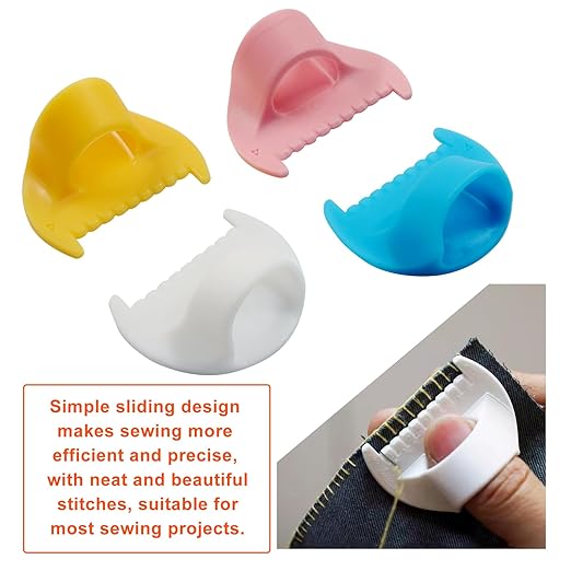 VDAMZVO 4Pcs Edge Stitch Lock & Sewing Gauge, DIY Stitching Kit Tool Mini Sewing Finger Ruler, Quilting Stitching Aids for Quilters/Beginners (4mm)