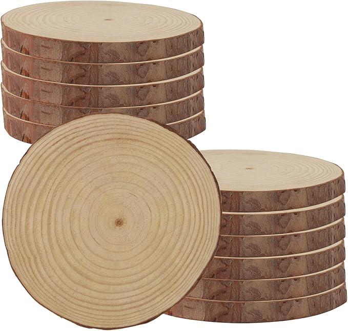 KINJOEK 12 PCS 6-7 Inch Natural Wood Slices with Bark, Unfinished Round Wooden Ornaments Coasters Circles Bulks for Crafts Centerpieces DIY Rustic Wedding Decorations Christmas