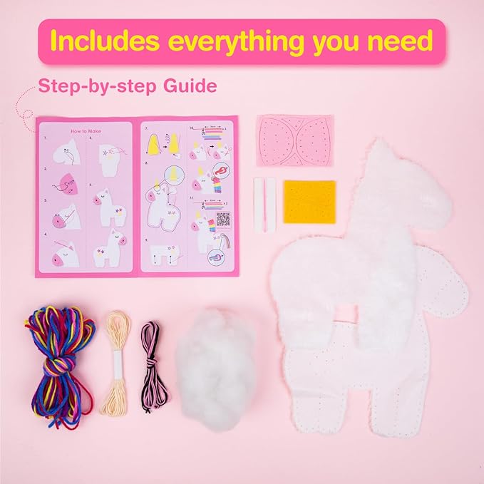 Avenir My First Sewing Kit for Beginner Ages 6+ I Premium Plush Big DIY Animals I Child-Safe Tools for Easy Crafting Fun I Motor Skills Wiggle Stuff Stitching Creativity I Skill Gift for Boys & Girls