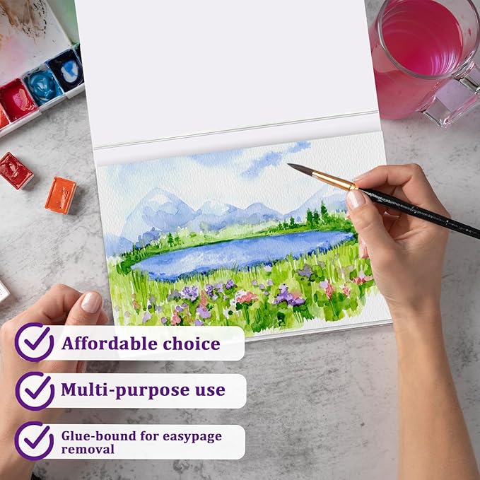 Tlenpo Watercolor Paper Pad, 8.5 x5.5 in, 110lb/230gsm, 50 Sheets, Artist Painting Drawing Paper Book, Art Supplies for Adults Kids, Acid-Free Water Color Paper for Beginner Students