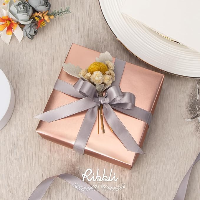 Ribbli Silver Satin Ribbon Double Faced Satin 1/2 inch x Continuous 50 Yards-Silver Ribbon for Gift Wrapping Crafts Wedding Decoration Bows Bouquet Floral Arrangement