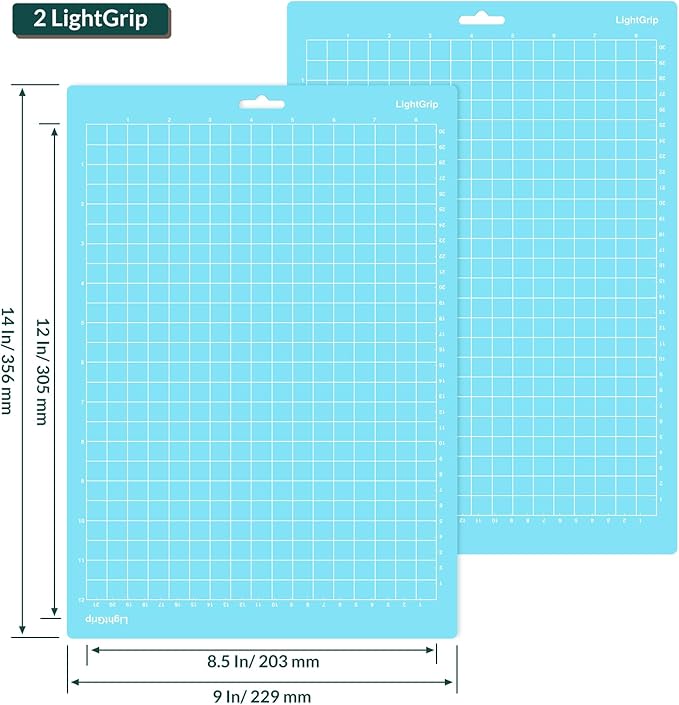 WISYOK 12x8.5 Inch Cutting Mats for Cricut Joy Xtra, 2-Pack Light Grip Reusable Adhesive Mats for Crafts, Quilting, Sewing