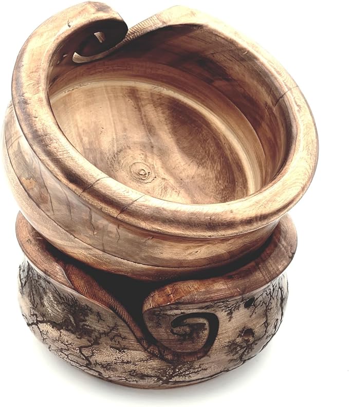 Wooden Yarn Bowl Pack of 2, Multi Design Crochet Kit for Beginners, Yarn Winder Essential for Knitting and Crochet Projects, Durable and Elegant Craft Storage Solution