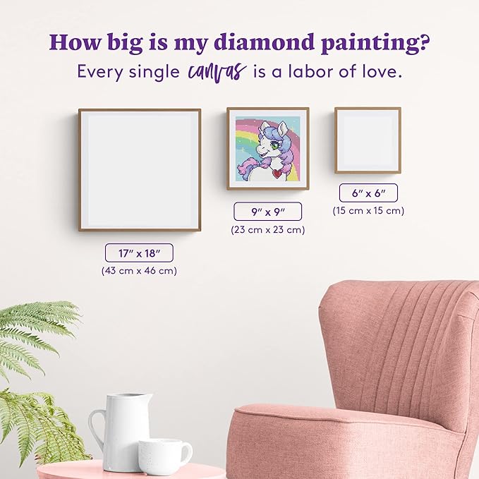 DIAMOND ART CLUB Unicorn Rainbow Diamond Painting Kit, Fun DIY Crafts for Adults, Round Diamond Art Canvas, 9" x 9"