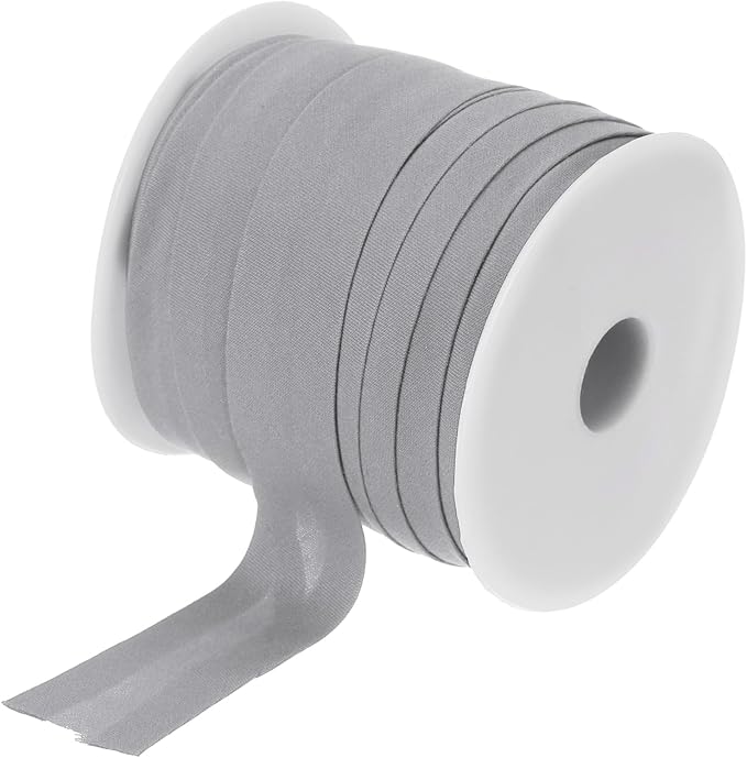 MECCANIXITY 3/4 Inch Single Fold Bias Tape Cotton Continuous Bulk Bias Tape for Sewing, Seaming Quilting Hemming Binding Crafts (White Gray 25 Yards)