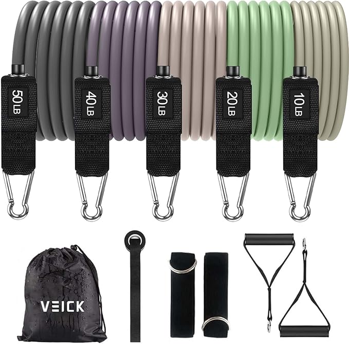 VEICK Resistance Bands, Exercise Bands for Working Out with Handles, Elastic Workout Bands for Men Women, Exercising Bands for Strength Training Equipment at Home Gym