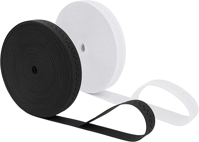 Mandala Crafts 0.5 Inch Elastic Silicone Gripper Tape for Clothing - 20 Yds Dotted Non Slip Elastic Band for Sewing - Black and White Silicone Flat Fabric Stretchy Ribbon Straps