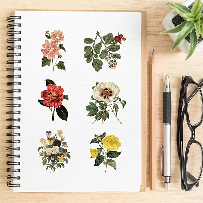 50-Piece Clear Vintage Cottagecore Aesthetic Floral & Plant Scrapbook Stickers - Waterproof Retro Botanical, Wildflower, Postcard Flower Decals for Journals, Art Crafts, Card Decoration