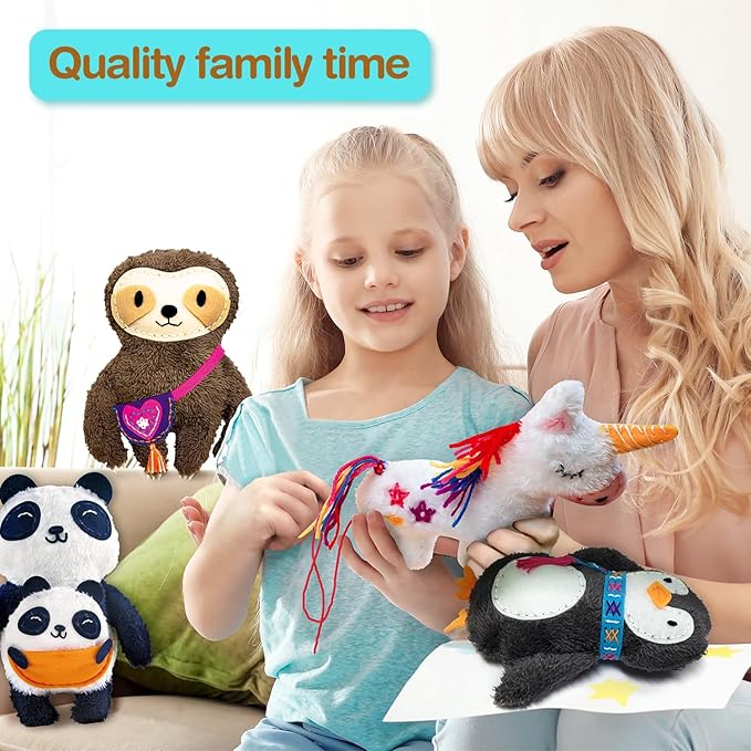Avenir My First Sewing Kit for Beginner Ages 6+ I Premium Plush Big DIY Animals I Child-Safe Tools for Easy Crafting Fun I Motor Skills & Wiggle Stuff Stitching Creativity I Skill Gift for Boys & Girl