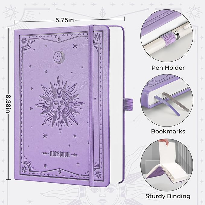 EMSHOI Graph Paper Notebook - 320 Pages, A5 Hardcover Leather, 100gsm Thick Paper, Square Grid Notebook for Women Men Work School Math Writing, Graphing, Engineering, 5.75 x 8.38, Light Purple
