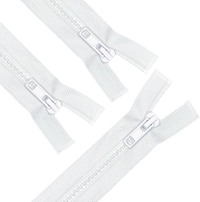 ANPURZII 3PCS #5 5 Inch White Separating Jacket Zippers for Sewing Coats, Molded Plastic Bulk Zippers(White 5" 3PCS)