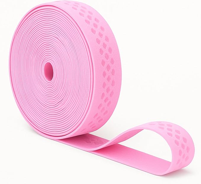 Mandala Crafts 1 Inch Elastic Silicone Gripper Tape for Clothing - 10 Yds Dotted Non Slip Elastic Band for Sewing - Pink Silicone Flat Fabric Stretchy Ribbon Straps