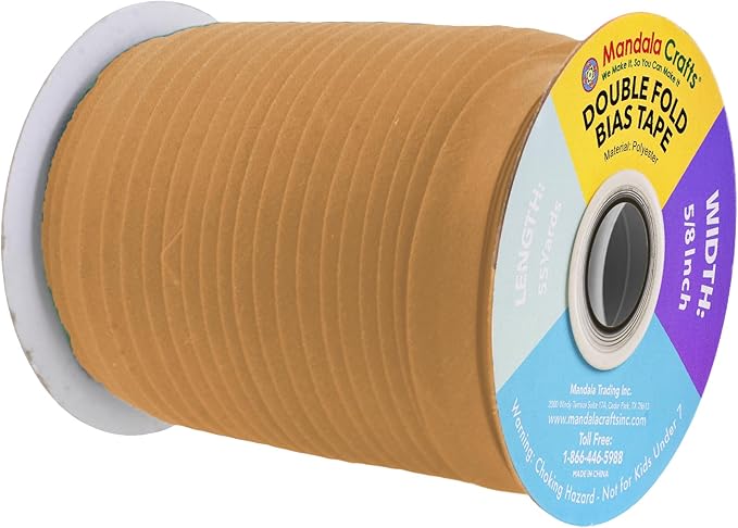 Mandala Crafts 55 Yards 5/8 Inch Camel Double Fold Bias Tape for Sewing - Bias Binding Tape for Quilting Binding, Hemming, Seam, and Fabric Piping