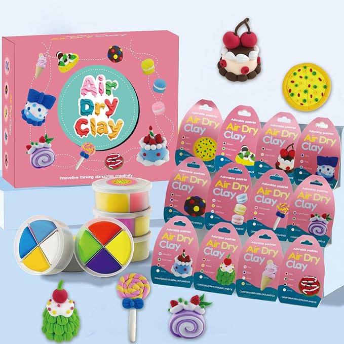 Air Dry Clay Kit - Cake Themed,12 Boxes Modeling Magic Soft Clay DIY Art Sculpting Supplies，Party Favors Birthday Christmas Gifts for Boys Girls (Cake Themed)